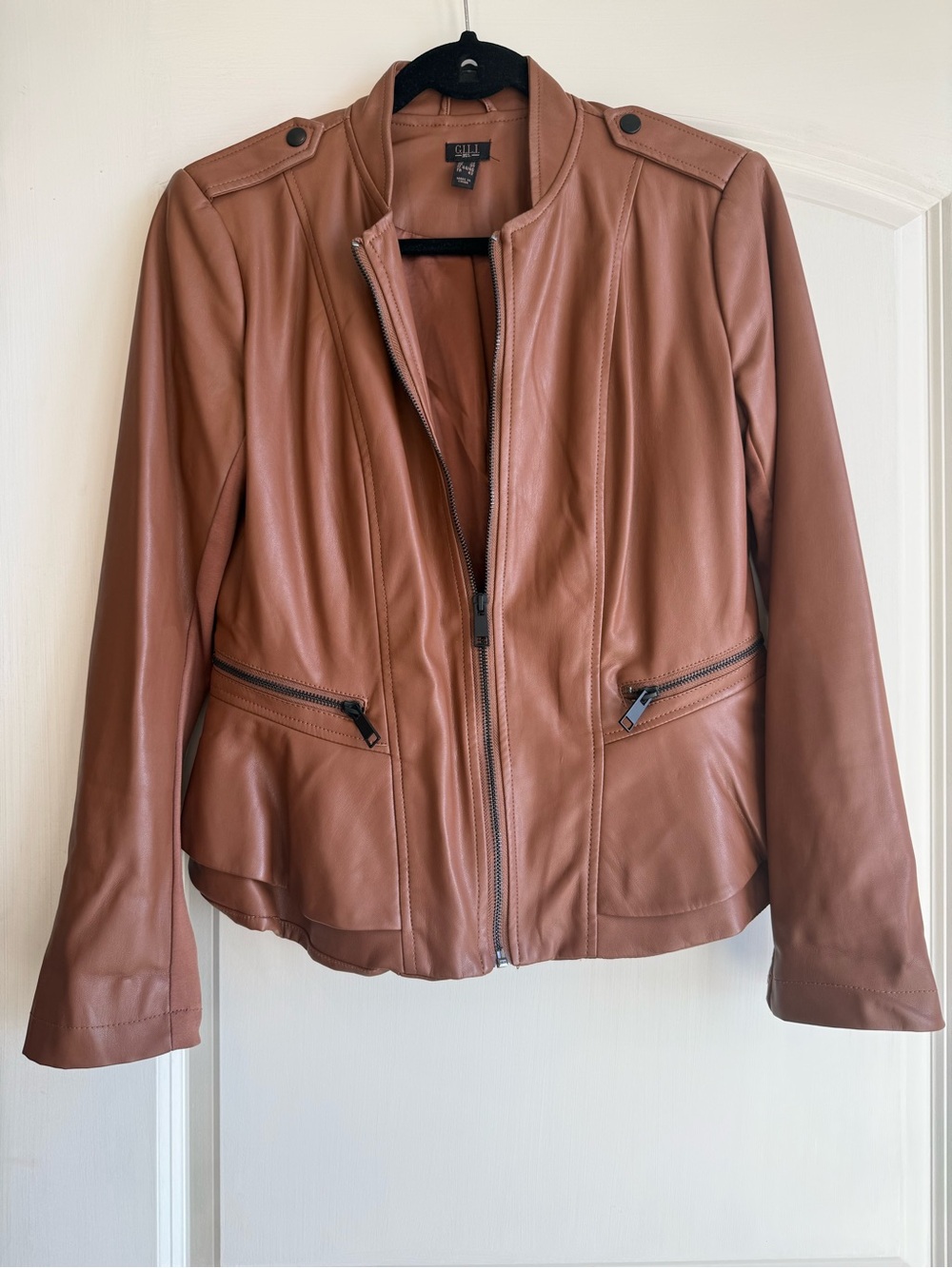 GILI Women's Brown soft faux Leather Zip-Front Jacket